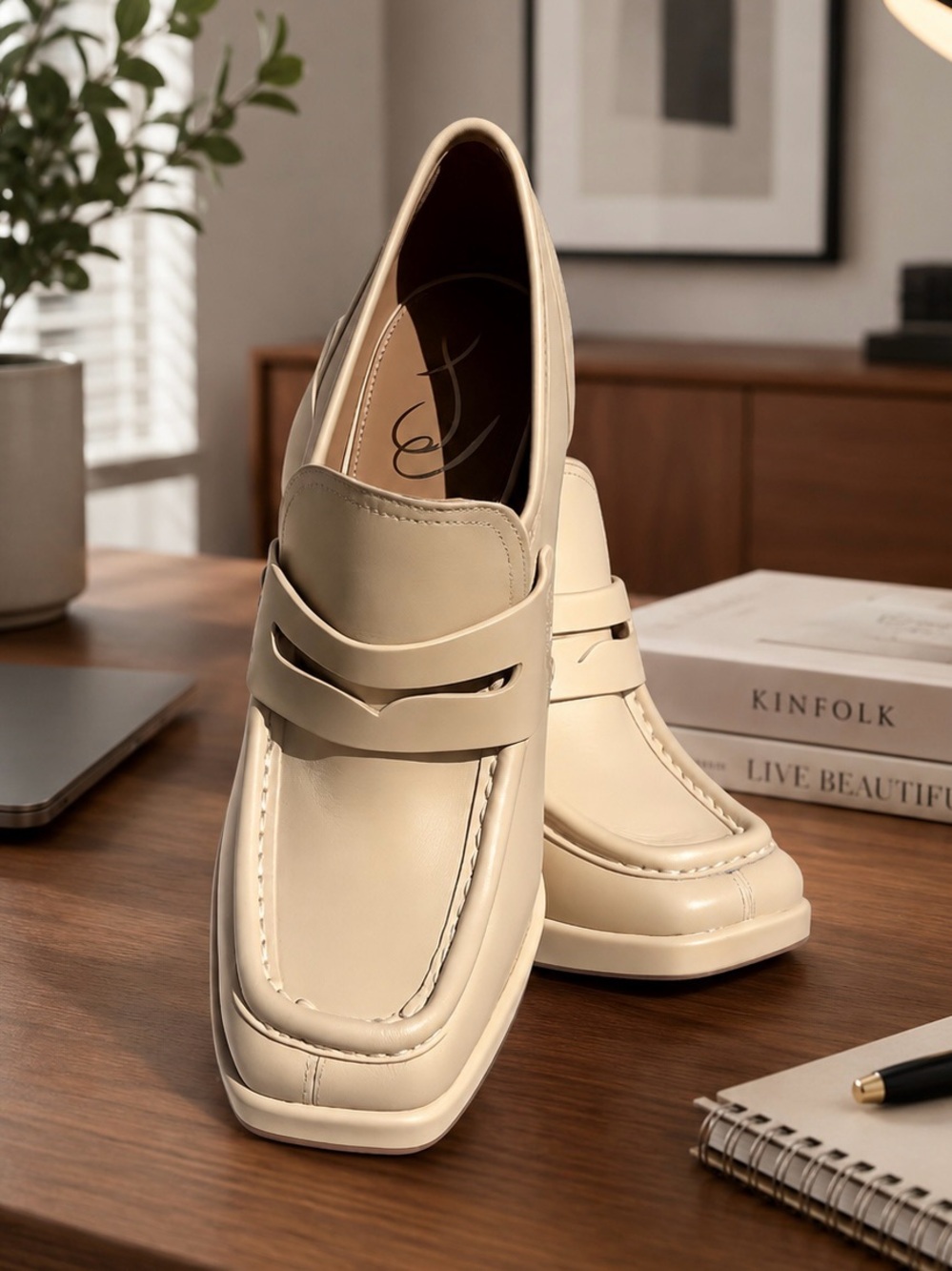 Sam Edelman Jeanette Ivory Platform Chunky Block Heel Penny Loafer Leather 9.5